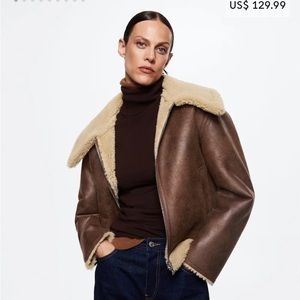 MANGO Brown Shearling Collar Jacket XS